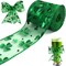 St. Patrick's Day Wired Ribbon, 2.5" 10 Yards Shamrock Organza Decorative Ribbons Green Glitter Lucky Clover Wired Edge Wrapping Ribbon for Home Decor Gift Wrapping Wreath Wedding DIY Craft